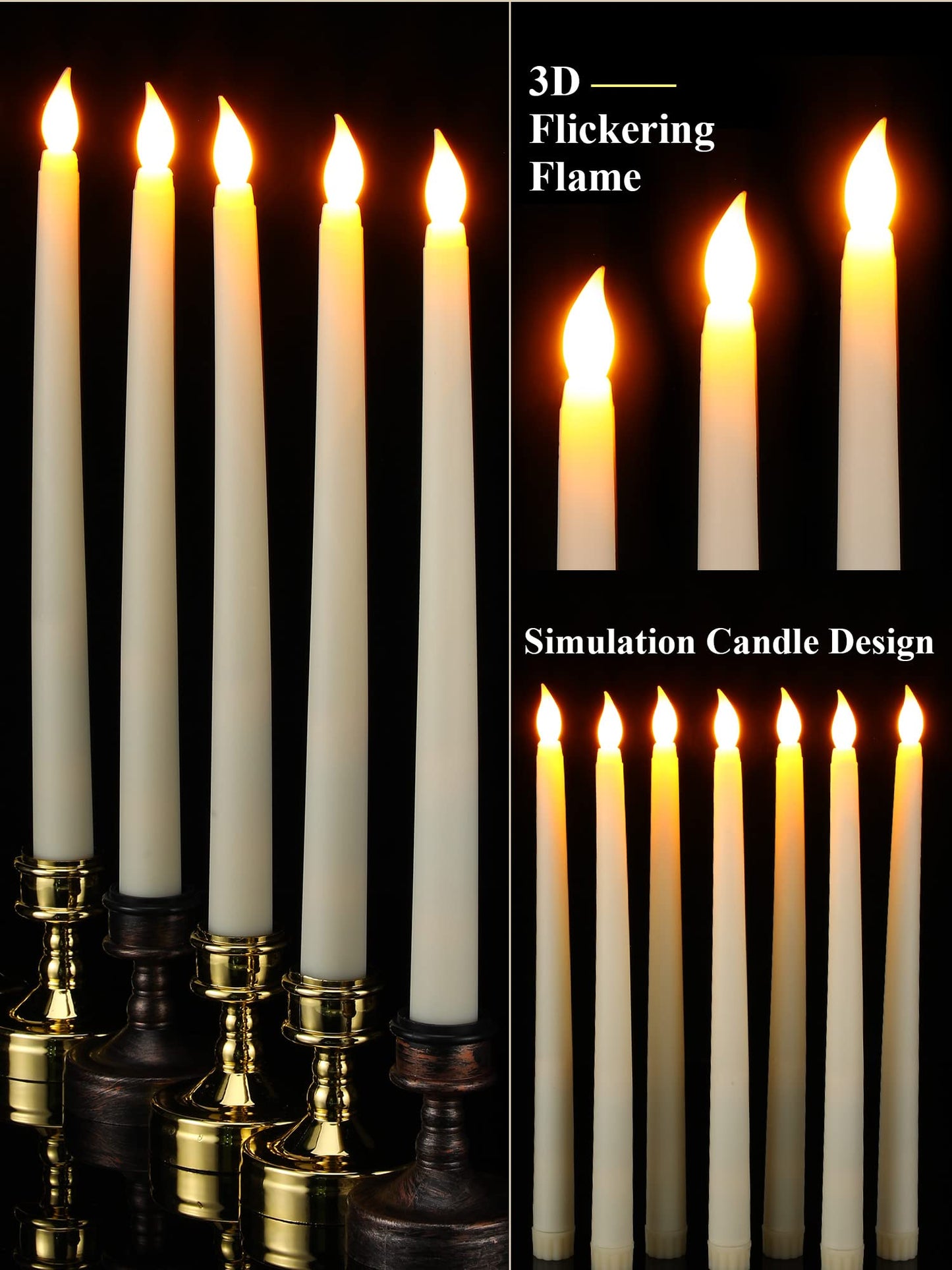 Funtery 48 Pcs Flameless LED Taper Candles Battery Operated Candles Bulk LED Candlesticks Flickering for Valentines Church Wedding Carnival Party Decorations(Ivory,Classic Style)