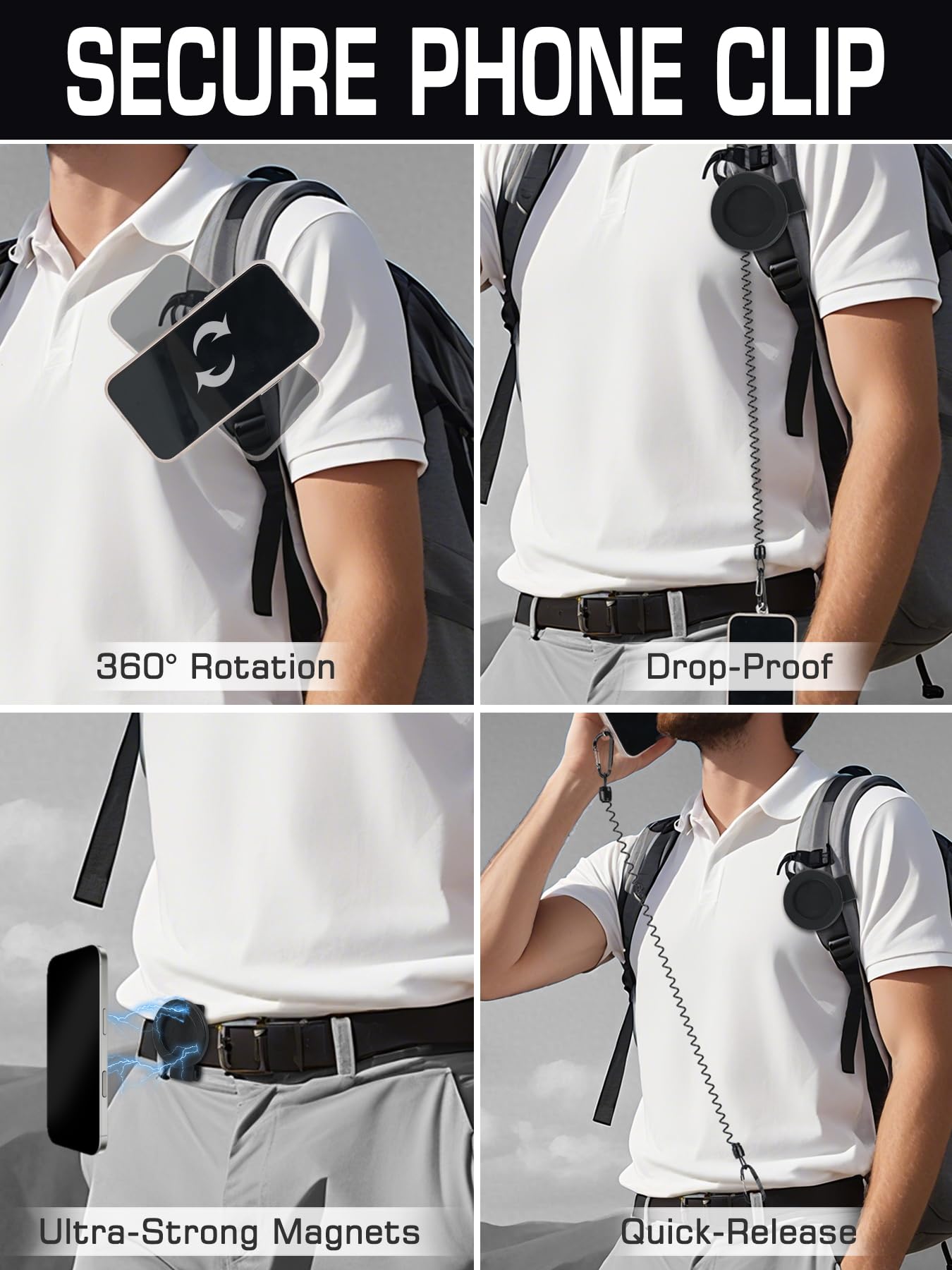 Eralcna Magnetic Belt Clip Universal Wrist/Backpack Phone Holder Mount For Running Hiking Traveling Tactical Gear Plate Carrier