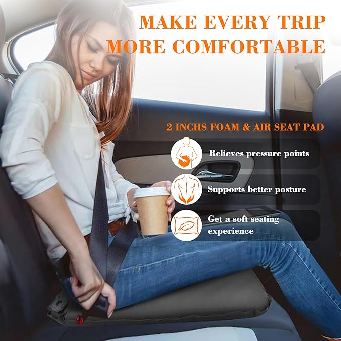 GDREAMT Inflatable Seat Cushion, Self-Inflating Memory Foam Stadium Seats Cushion Lightweight & Compact Chair Sitting Pad Airplane Cushion for Long Flight Travel Outdoor Camping Car Bleachers Office