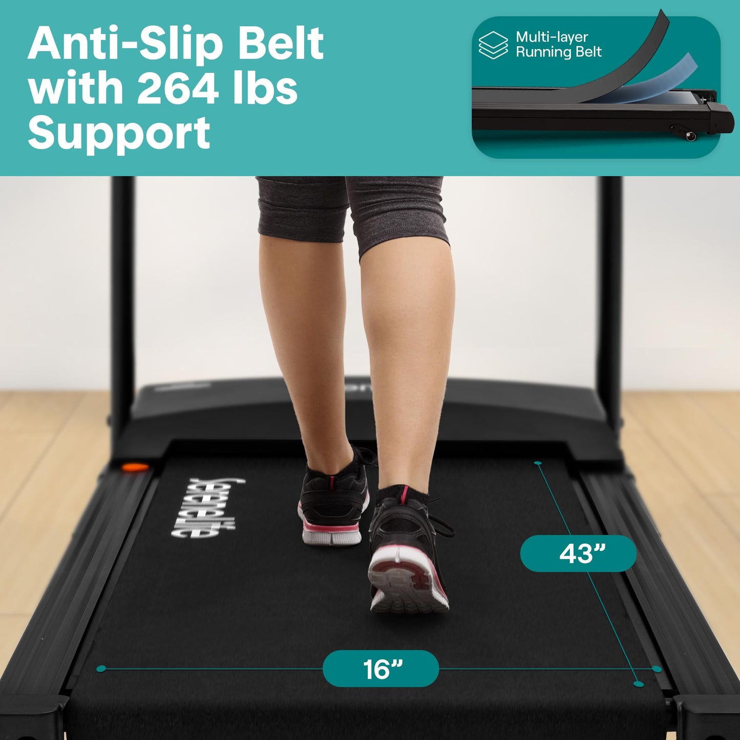 SereneLife Portable Foldable Treadmill with Incline Bluetooth Speakers and Heart Rate Sensors, 12 Preset Workout Programs, 2.0 HP Motor, Shock Absorbing Deck, 0.8-8 MPH Speed, 264 lb Capacity
