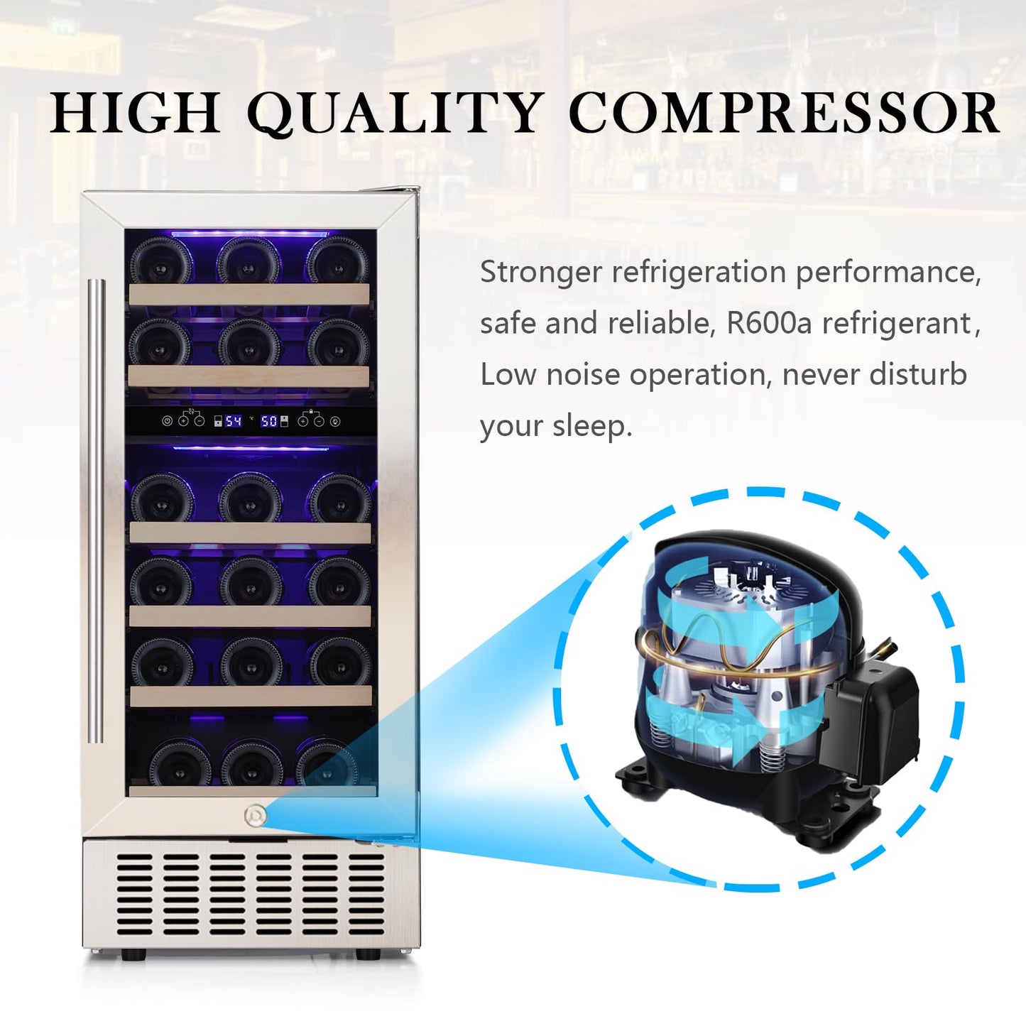 COWSAR 28 Bottle Wine Fridge, Commercial Dual Zone Beverage Refrigerator, Independent Temp, LED, Under Counter Drink Wine Cooler Chiller with Stainless Steel Frame, Double-Layer Tempered Glass Door