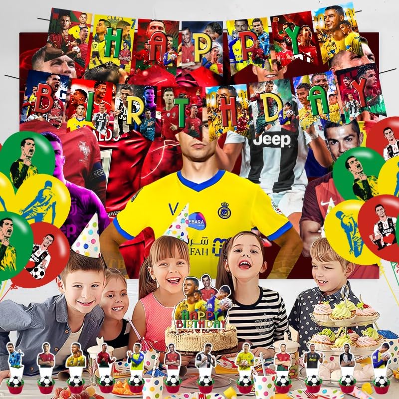 Soccer Birthday Decorations, Soccer Party Supplies Include Happy Birthday Banner, Cake Topper and Cupcake Toppers, Balloon...
