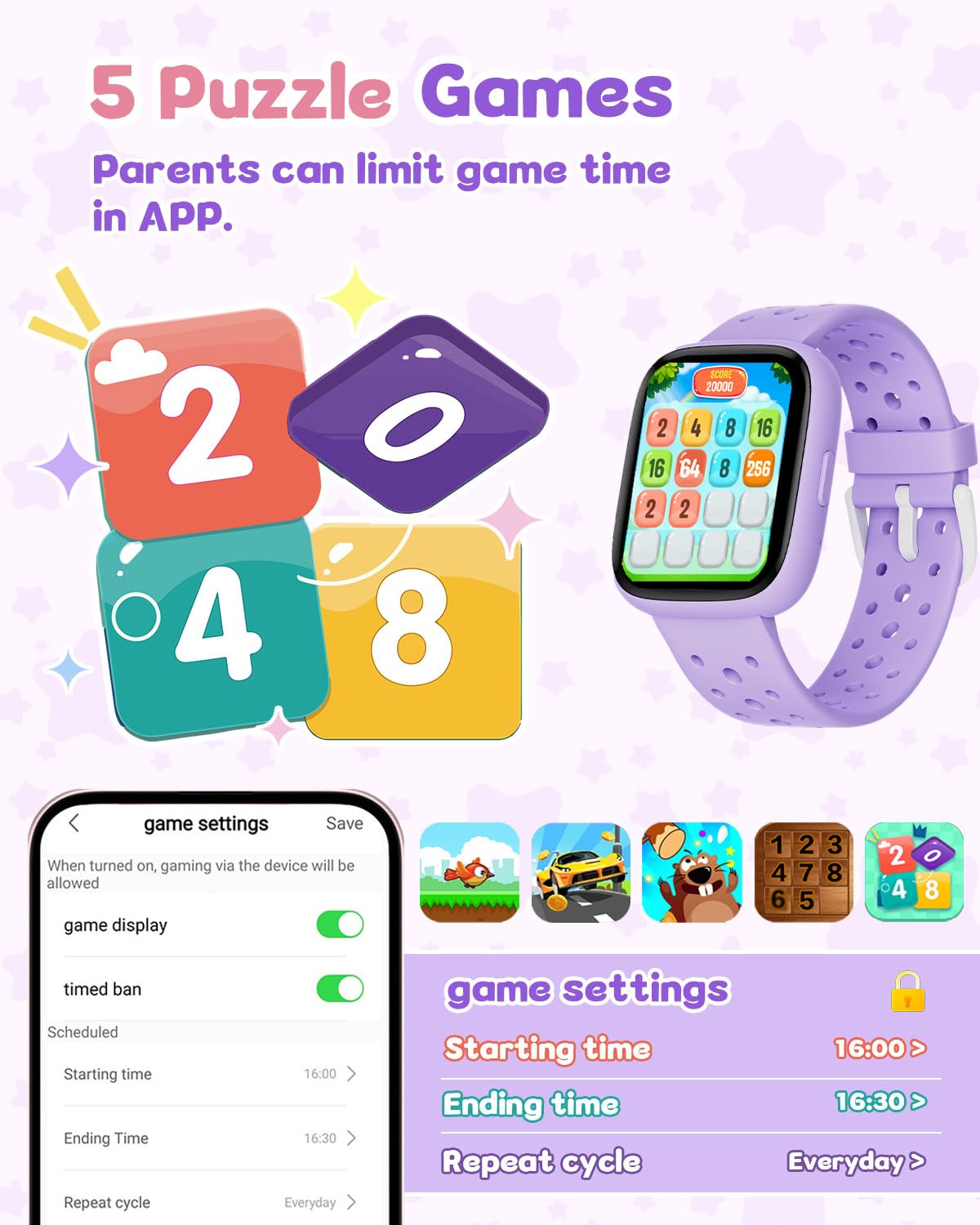 TICTIKY Kids Watch for Girls 5-12, Kids Smart Watch Fitness Tracker Pedometer, No Phone Needed, Puzzle Games with Parental Control, IP68 Waterproof, Heart Rate, Sleep Monitor, Step Counter, 80 Sports