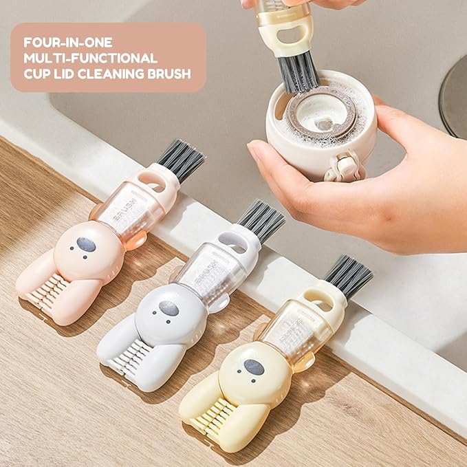 4-in-1 Cup Lid and Bottle Cleaning Brush Set, Portable Multifunctional Cleaner for Tight Spaces - Water Bottle Brush, Baby Bottle Brush, Kitchen Home Cleaning Tool Kit 3PCS