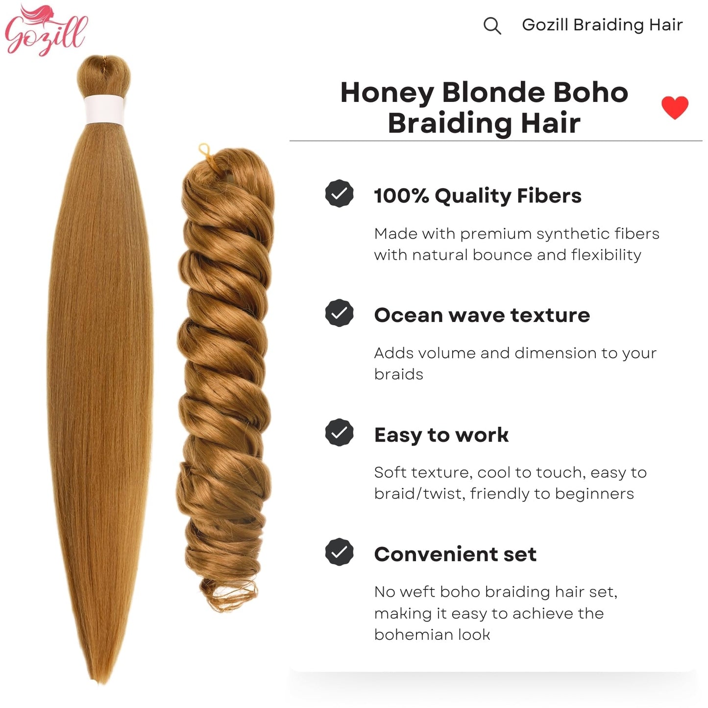 Honey Blonde Braiding Hair Pre Stretched Knotless Braiding Hair for Boho Braids Ocean Wave Boho Hair Extensions for Braiding (6