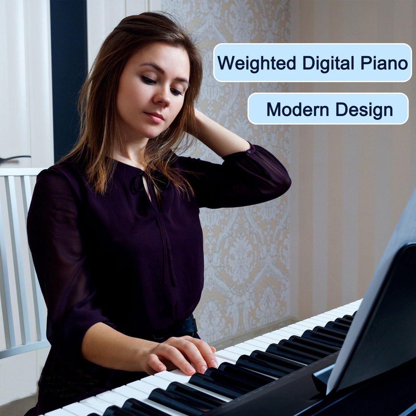 88 Key Digital Piano, Semi Weighted Electronic Keyboard Piano with Music Stand, Power Supply, Sustain Pedal, Bluetooth, Carrying Case, Headphones, USB-MIDI Compatibility, for Beginner Professional