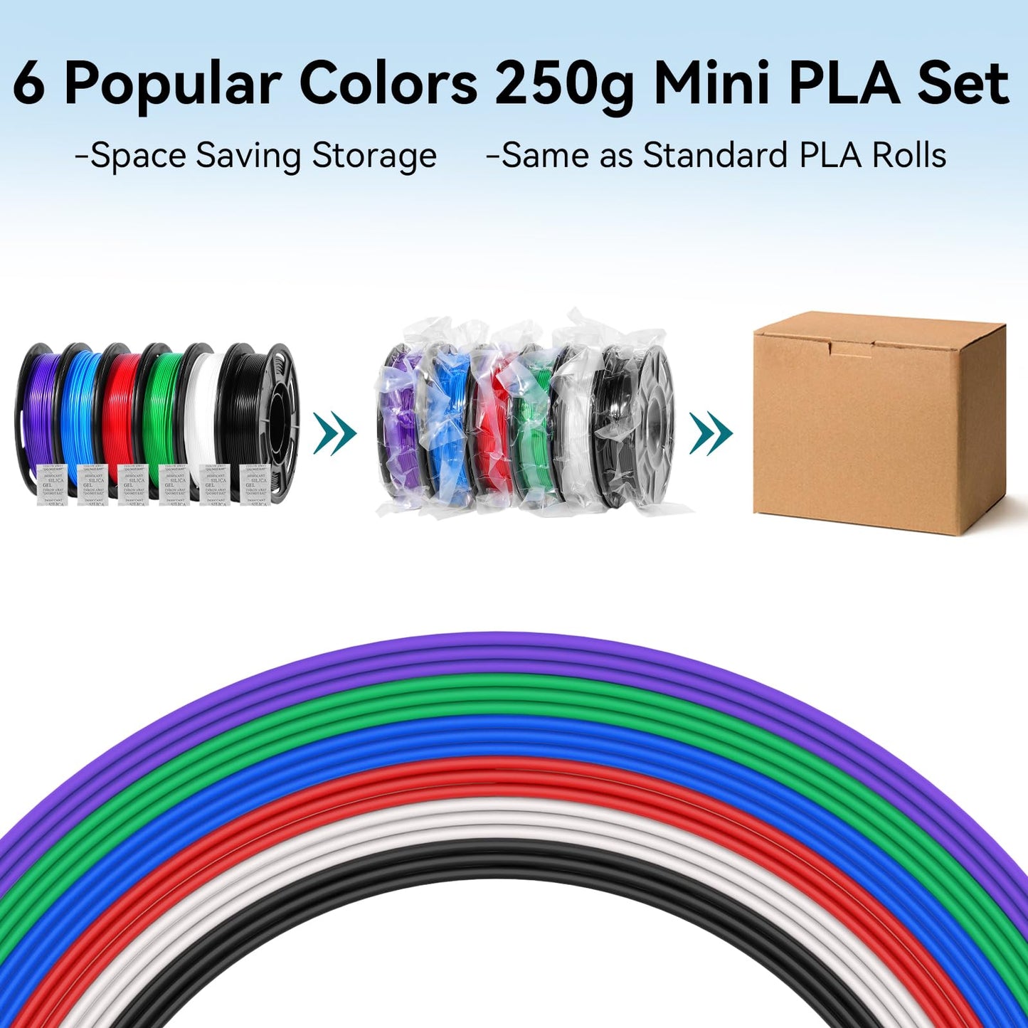 Dynta 3D Printer Filament 250g 53mm Spool - 1.75mm High Precision Regular PLA Compatible with Bambu Lab A1 mini, Creality Ender-3 V3, FLASHFORGE, Black, White, Red, Green, Blue, Purple for Beginners