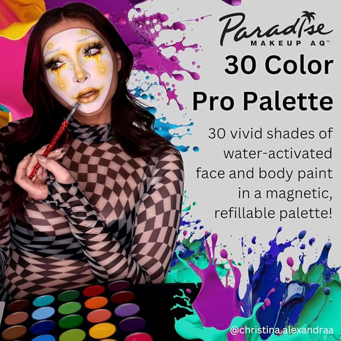 Mehron Makeup Paradise Makeup AQ 30 Color Pro Palette | Magnetic and Refillable Palette | Body Paint & Face Paint | Costumes, SFX, Halloween, & Cosplay