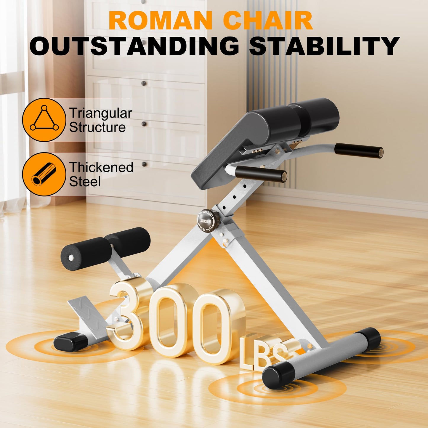 SIRHOME Adjustable Roman Chair with 330 lb Capacity, Foldable Incline Hyperextension Bench, Multi-Function Home Gym Back Extension Machine for Glutes, Hamstrings & Lower Back Strength Training