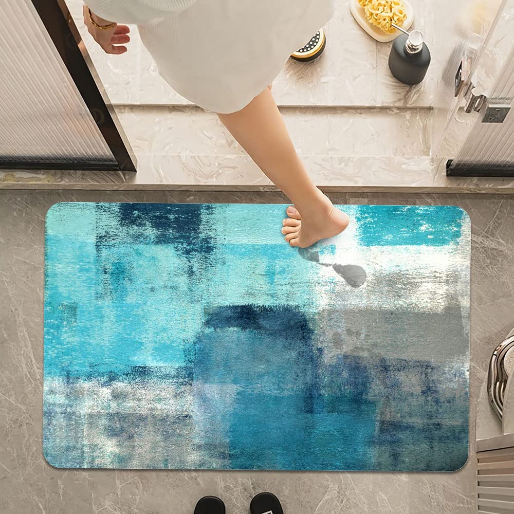 ZHUZHISHAN Bath Mat Rug,Blue oceanNon Slip Quick Dry Super Absorbent Thin Bathroom Rugs Fit Under Door-Easy to Clean Bathroom Floor Mats-Shower Rug for Shower Sink Bathtub(16" x 24"in)