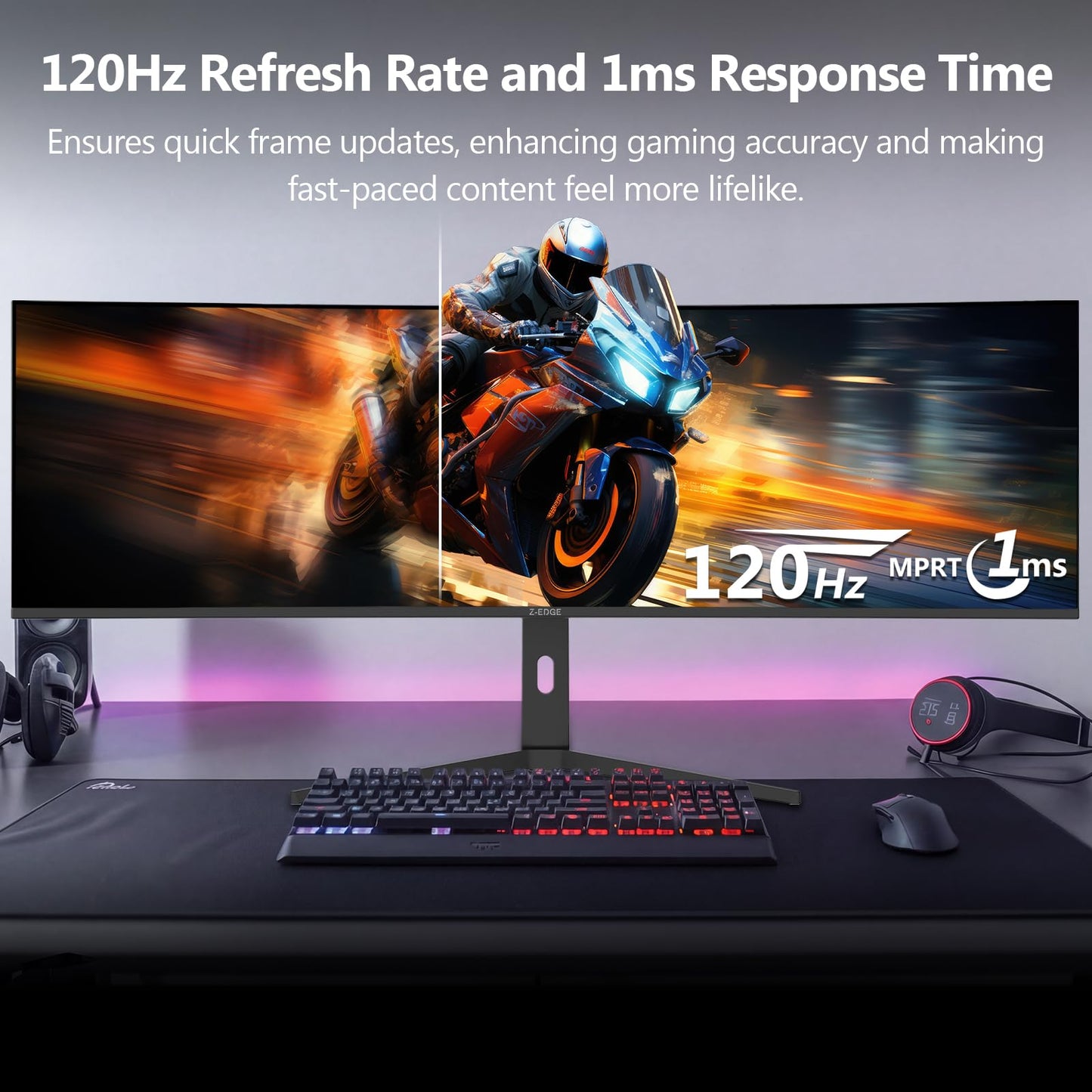 5K Monitor, Z-Edge 40 inch Ultrawide Curved Gaming Monitor, UHD 5120x2160 IPS Computer Monitor, 300 cd/m², 120Hz Refresh Rate, 1ms Response Time, UG40 2*HDMI(2.1) 2*DP(1.4) with Speakers