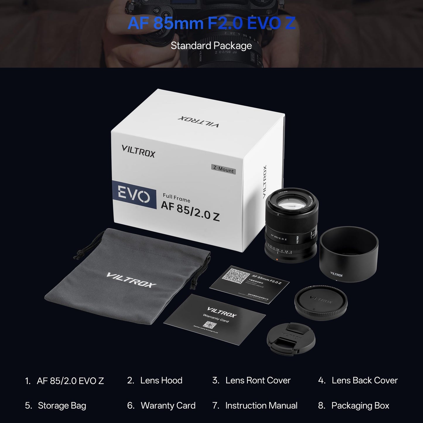 VILTROX AF 85mm F2.0 EVO Full Frame Z Lens for Nikon Z-Mount, 85mm f/2.0 Auto Focus Standard Portrait Prime Lens with STM Motro Compatible with with Nikon Z5 Z30 Z50 Zfc Z6II Z6III Z8 Z9
