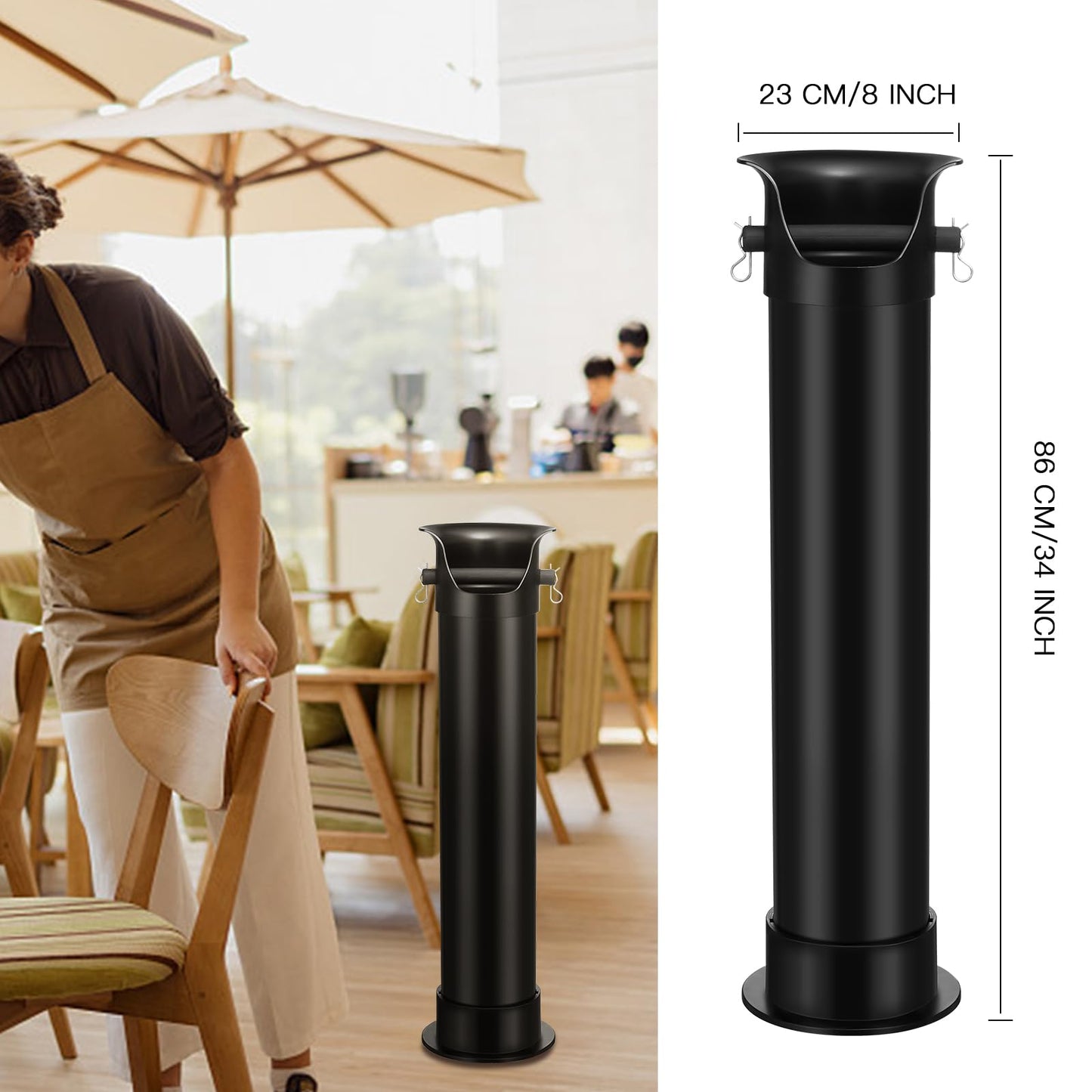 CURTA Espresso Coffee Knock Box with Garbage Bags(30Pcs), Commercial Knock Box for Coffee Grounds, Coffee Shop Kitchen Bar, Black, Extra Large Collection Dump Bin