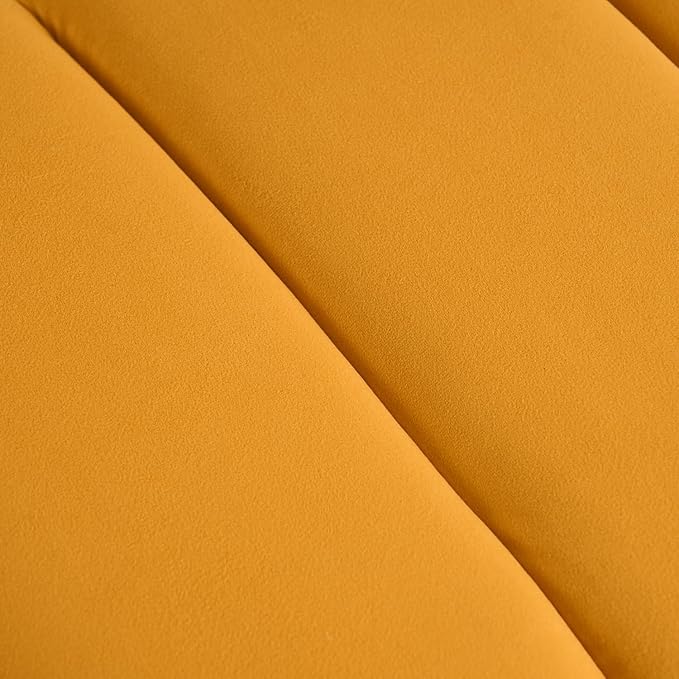 AIITTCC Velvet Ottoman Bedroom Bench, 46.5" Tufted Padded End of Bed Bench with Gold Legs, Upholstered Shoe Bench for Living Room Entryway Window (Mustard Yellow, 46" Wide)