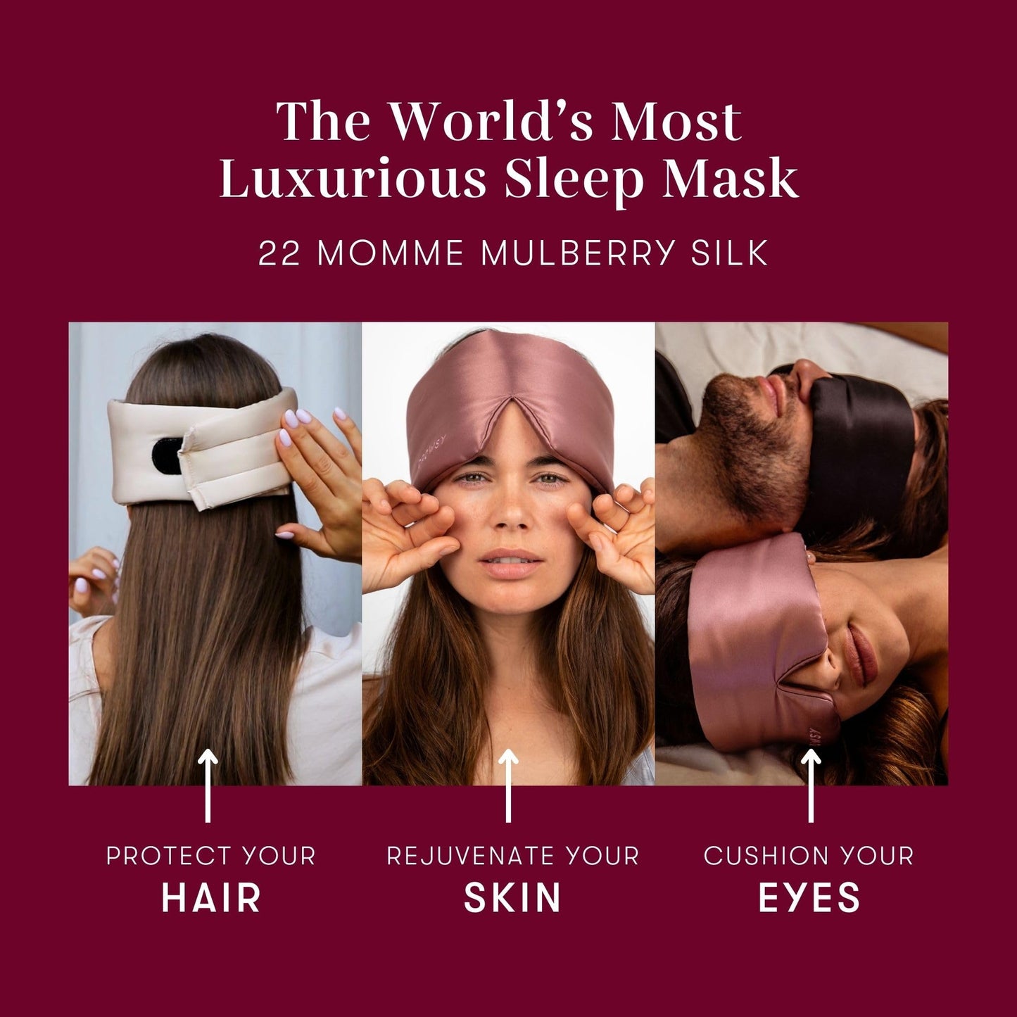 DROWSY Silk Sleep Mask - Face-Hugging, Padded Cocoon for Luxury Sleep in Total Darkness - 100% Pure Mulberry Silk (La Vie En Rouge)