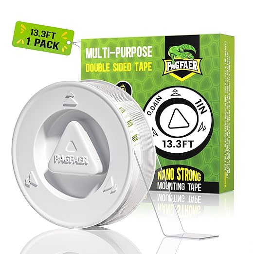 Double Sided Tape Heavy Duty, Extra Large 13.3FT Nano Tape, Transparent Strong Double Sided Adhesive Mounting Tape, Clear Picture Hanging Strips for Wall, Poster, Carpet, Craft