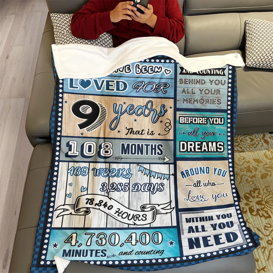 9 Year Old Boy Birthday Gift, Super Soft and Warm Happy Birthday Blanket, Digital Heartwarming Sentences Creative Design Ideal Gifts for 9th, 50"x60"