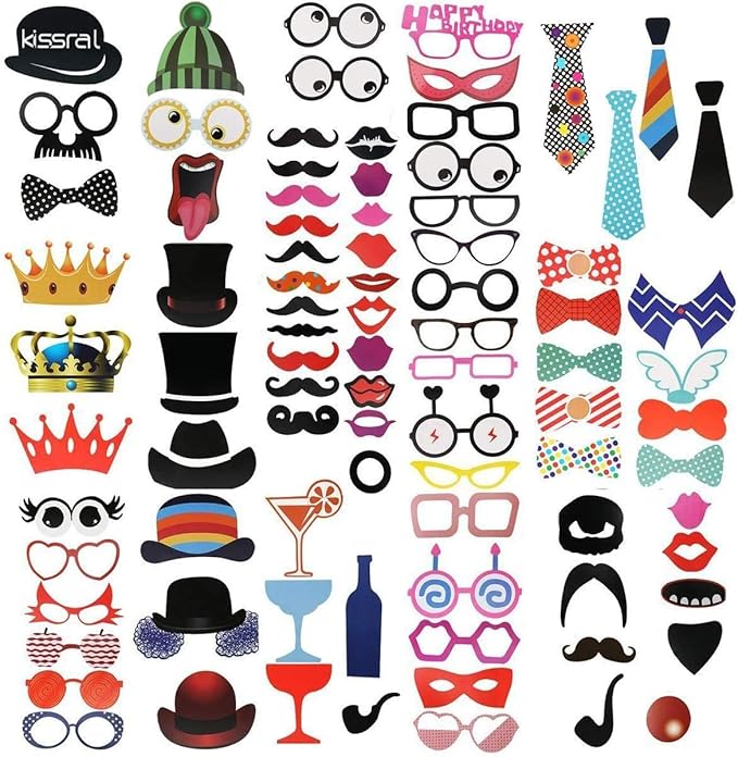 Kissral Funny Selfie Props, 89 Pieces with Sticks - Costume Dress Up Accessories for Southwestern, Carnival, Wedding, Birt...