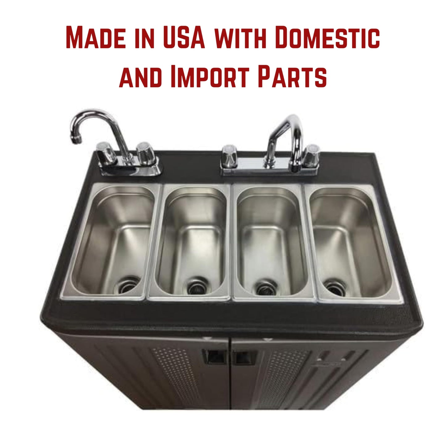 Concession Sinks - Portable Sink Hand Wash Station, 4 Compartment Basin with Hot Water, Standard Size, Food Trailer Equipment, Free Standing Utility Sink, Hand Washing Station