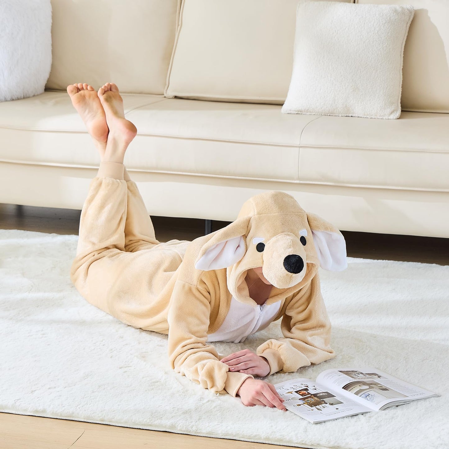 NEWCOSPLAY Unisex Adult Dog Onesie Pajamas Animal One Piece Costume Cosplay Sleepwear (Dog, Large)