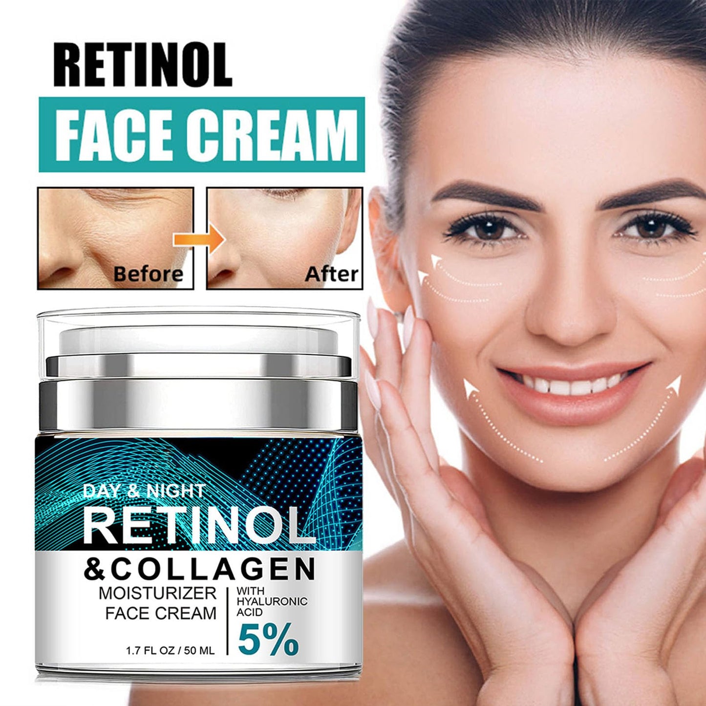 Advanced Retinol Collagen Cream for Face with 5% Hyaluronic Acid Anti-Aging Cream Anti-Wrinkle Reduce Fine Lines Lifting and Fir