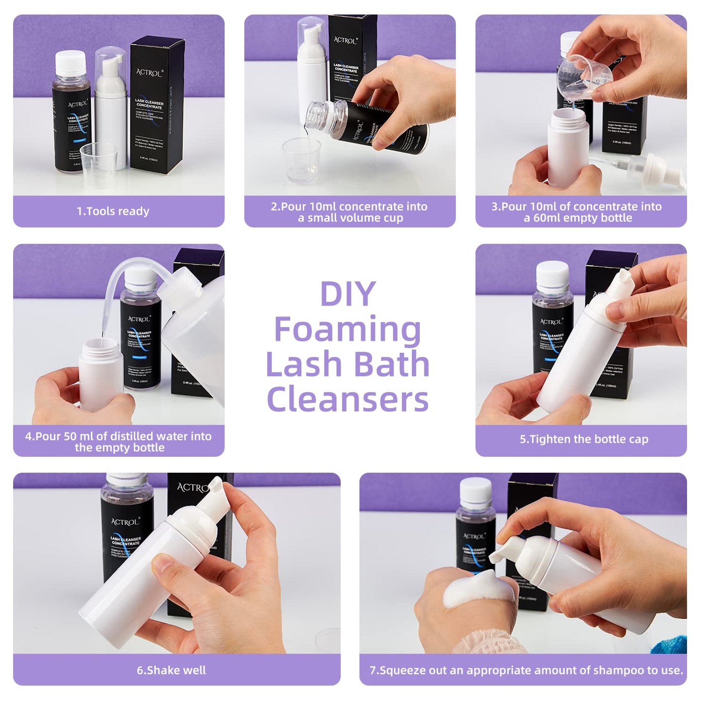 Eyelash Cleanser Concentrate 100ml Aloe Professional Lash Shampoo Foaming Cleanser Paraben & Sulfate Free Non-lrritating Wash for Extensions Lashes with Salon Home Care-Makes 20 Bottles