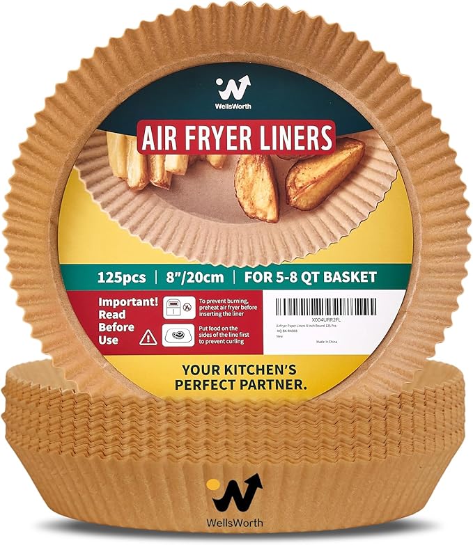 40GSM Air Fryer Paper Liners, 125Pcs 8 inch Disposable Parchment Paper for 5-8 qt Basket Air Fryer, Non-Stick Oil-Proof Heat Resistant Food Grade for Cooking, Roasting & Frying, Round 8"
