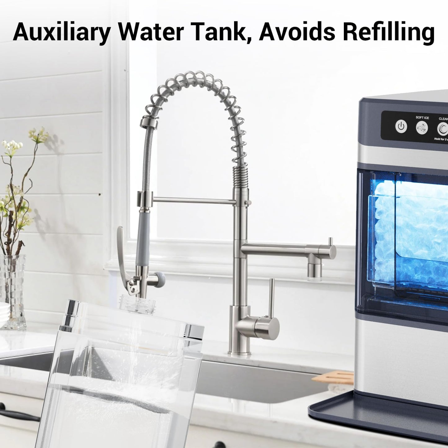 Nugget Ice Maker Countertop with Side Water Tank, 40lbs/Day Self-Cleaning Pebble Ice Maker Machine, Soft Chewable Pellet Ice Ready in 5-8min for Home/Party/RV/Camping