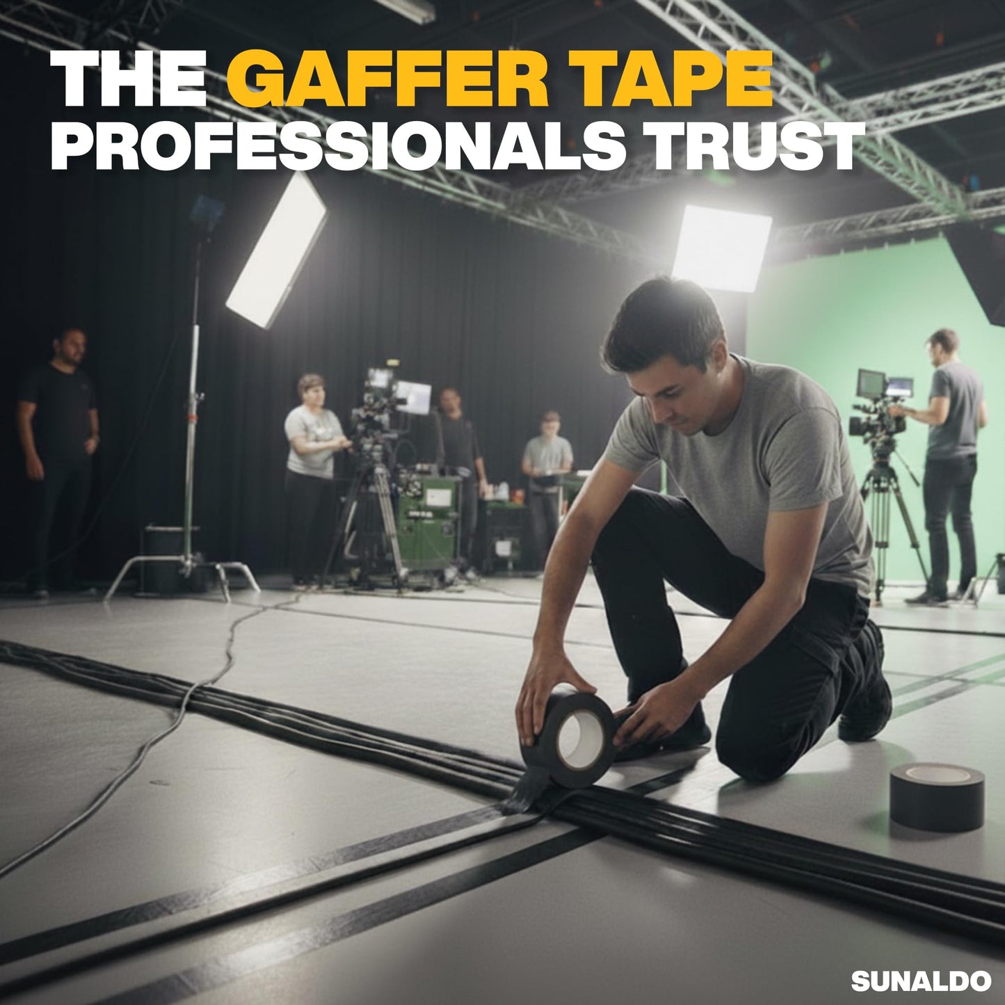 SUNALDO Gaffers Tape (2" x 30 Yards) Strong Hold, Easy to Rip, Residue-Free Professional Grade Gaffer Floor Tape for Electrical Cords, Matte Finish Non Reflective, Weather Resistant (1 Pack, Black)