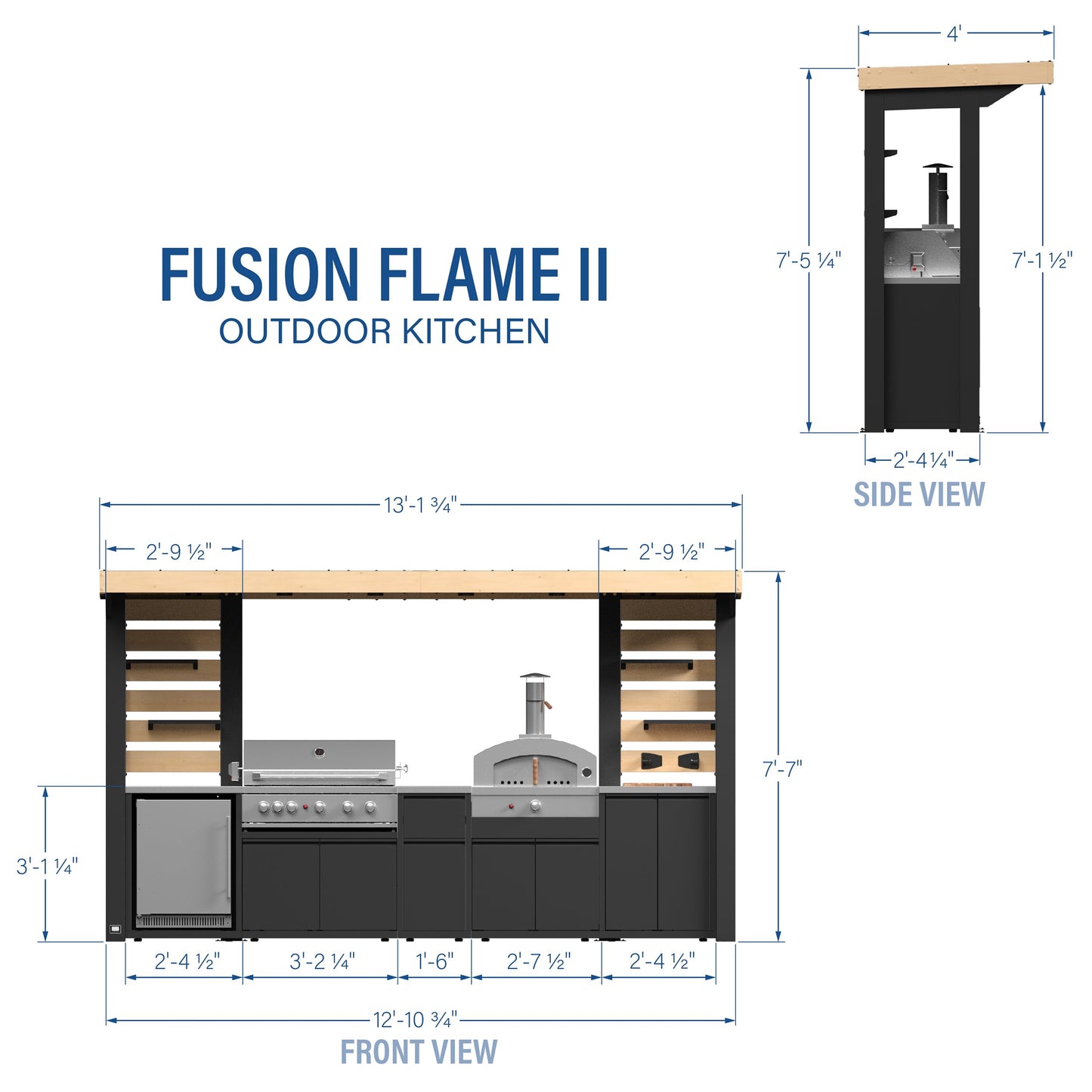 Backyard Discovery Fusion Flame 2 Galvanized Steel Covered Outdoor Kitchen with 5-Burner Stainless Steel Grill, Pizza Oven, Refrigerator, Sink, Storage, and Steel Roof for All-Weather Outdoor Cooking