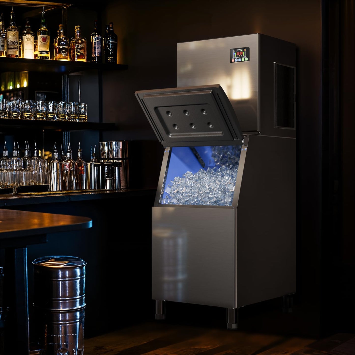Commercial Ice Maker Machine 550LBS/24H, 30 Adjustable Ice Thicknesses, Industrial Ice Machine with 350lbs Storage Bin, 5-15 Minutes Fast Ice Making, Cube Ice Maker for Commercial & Home