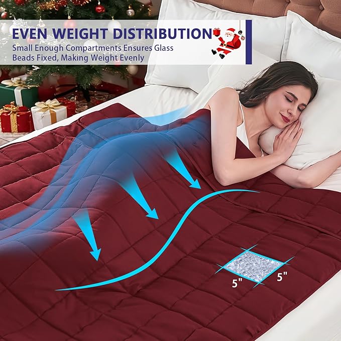 yescool Weighted Blanket for Adults (20 Lbs, 60”X 80”, Red) Heavy Thick Bed Blanket Queen/Full Size for Sleeping Perfect for 190-210 Lbs, Cozy Gifts for Women, Machine Washable