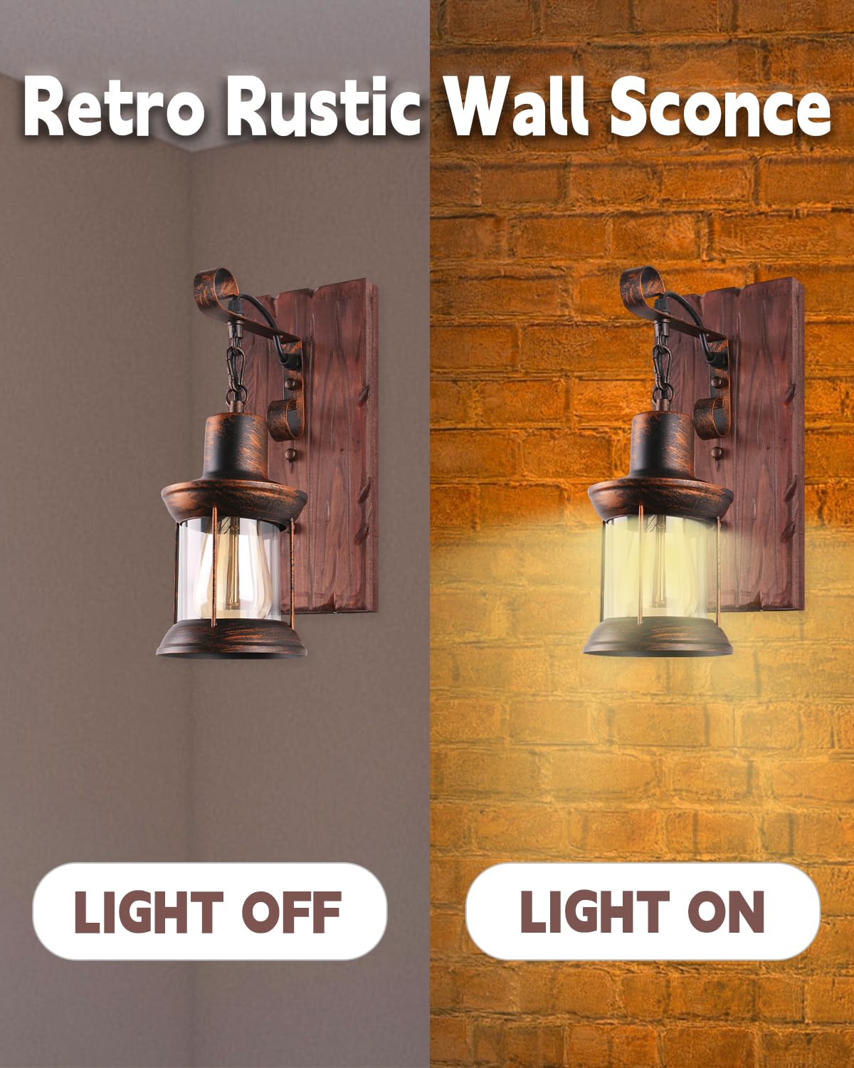 LightInTheBox Rustic Wall Sconces, Vintage Wall Sconce, Rustic Light Fixtures, Farmhouse Antique Wooden Wall Lamp for Aisle, Vanity Mirror, Hallway, Bedroom Bedside, Bar (2 Pack)