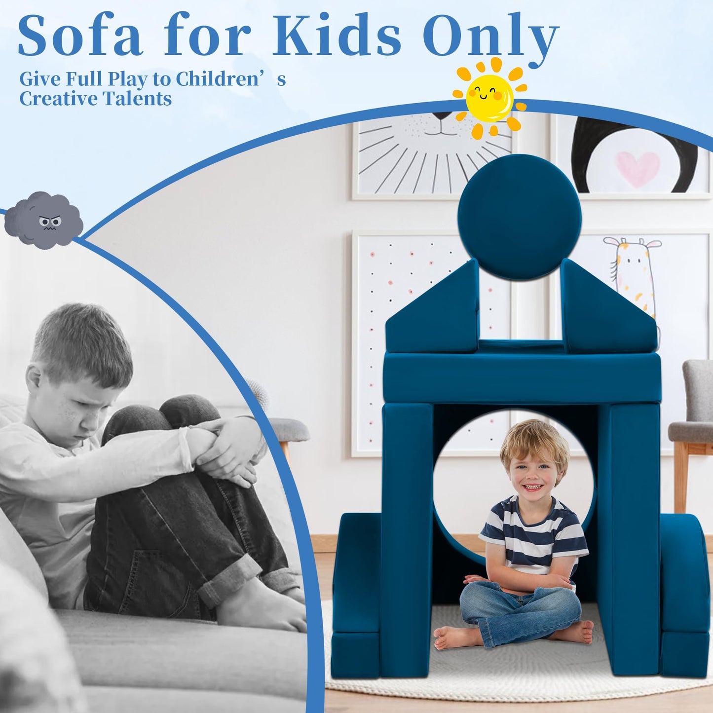 Edbuosy Toddler Couch Kids Sofa Modular - 18pcs Children Couches Building Fort, Convertible Foam Playing Cushion Creative Playroom Floor Furniture for Baby 1-3 to Teen Sofa and Play Set