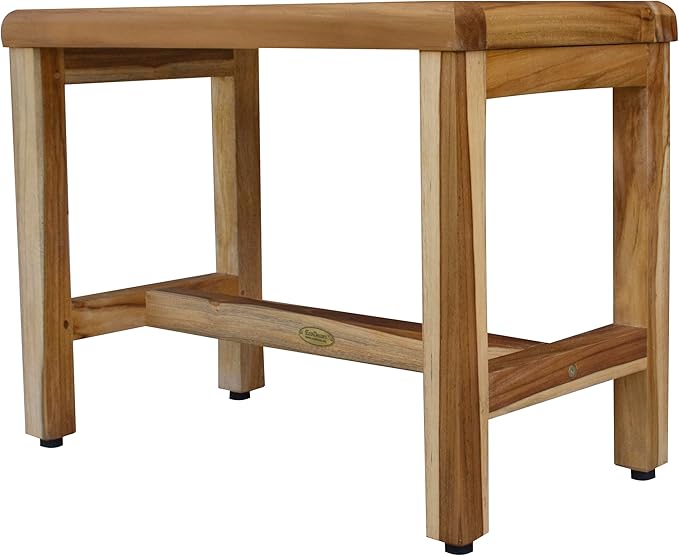 EcoDecors Eleganto 16 Inch Height Natural Color Waterproof Teak Wood Shower Bench Stool Seat Chair for Inside Shower Provides Safety, Storage, and Organization for Bathroom Accessories