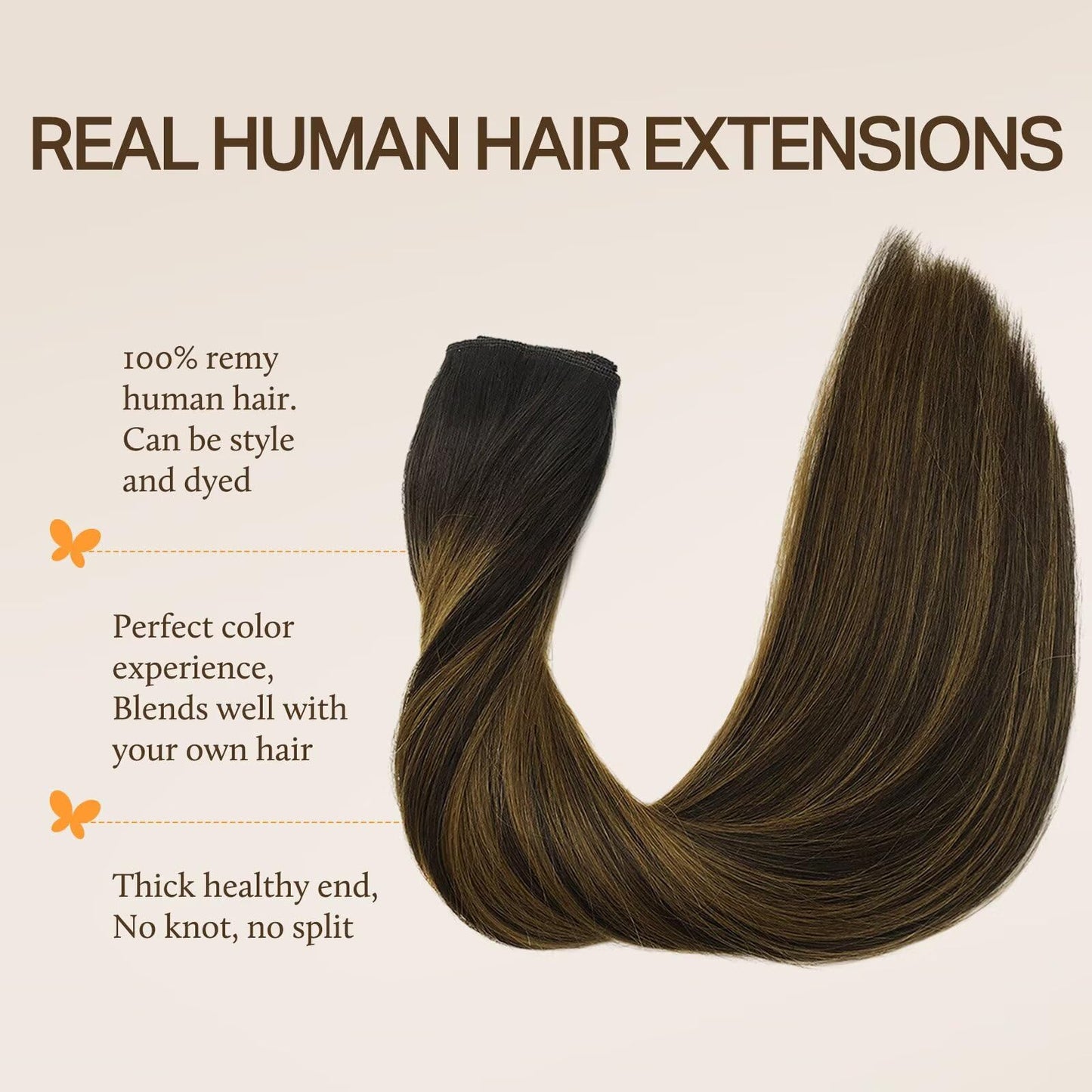 DOORES Wire Hair Extensions Balayage Dark Brown to Chestnut Brown 18 Inch 125 g Remy Human Wire Hair Extensions Invisible Transp