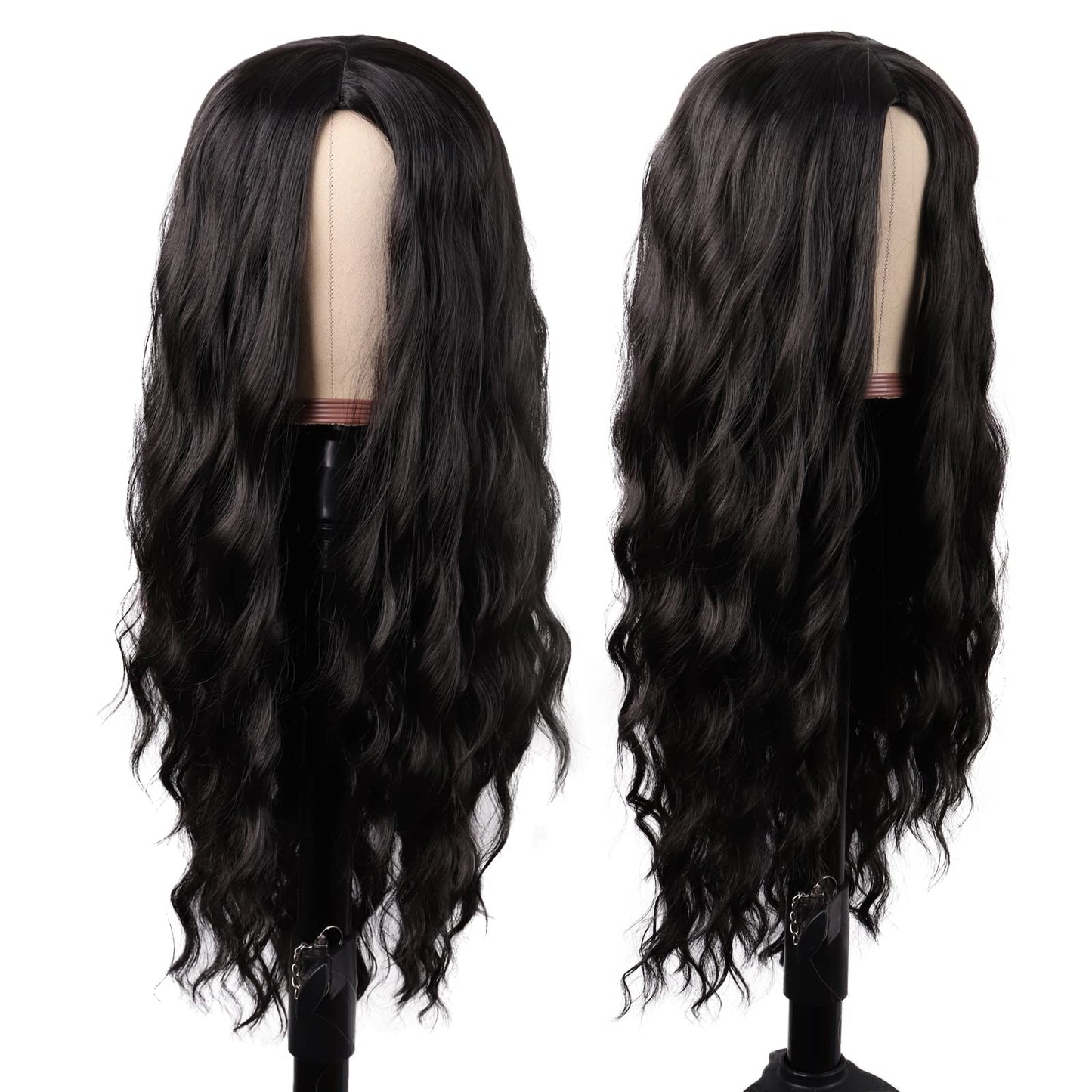 MapofBeauty 28 Inch/70 cm Long Wavy Middle Part with No Bangs Synthetic Fiber Curly Fashion Women Party Cosplay Wig (Dark Brown)