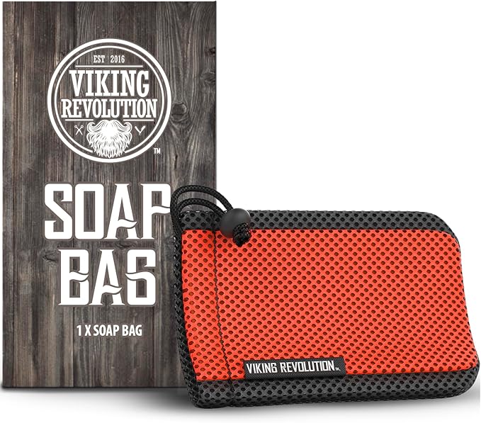 Viking Revolution Soap Bag with Drawstring - Mesh Soap Savers for Bars - Red Mesh Exfoliating Body Scrubber - Creates Rich Lather, Hang to Dry, Ready for The Next Scrub (5.9"x3.7", 1 Piece)