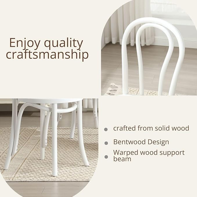 DM Furniture Rattan Dining Chairs Set of 2 Mid-Century French Bistro Chairs Solid Bentwood Wedding/Cafe Chairs with Backrest for Dining/Kitchen Room No Assembly Required, Home, White