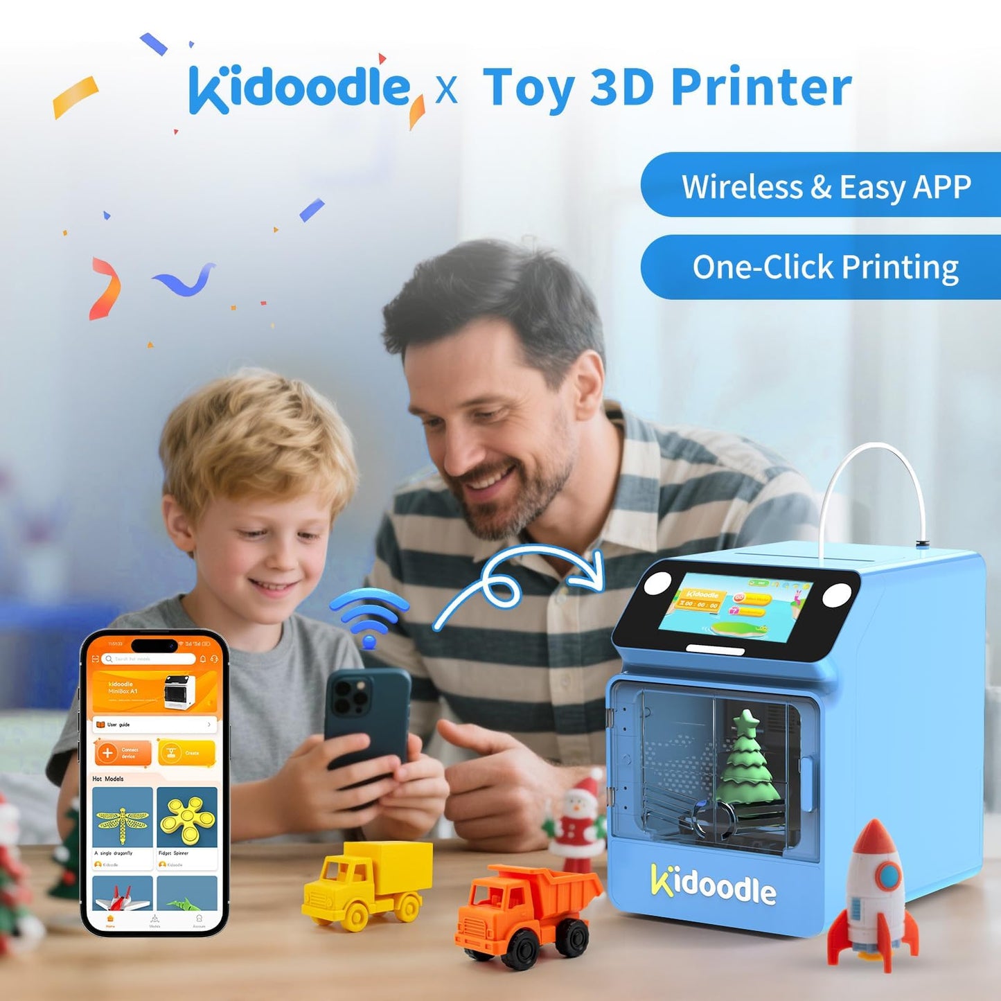 Kidoodle 3D Printer for Kids - Toy 3D Printers, Huge Toy Library Weekly Update, Wi-Fi & App Control, Up to 600mm/s Faster Printing Speed, Mini 3D Printer Kids, Safe for Children, Easy to Use