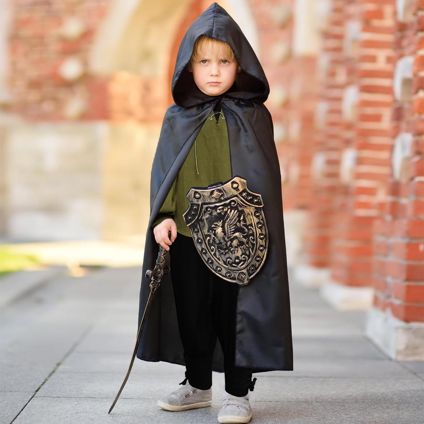 Prebene Boys Medieval Pirate Set Shirt & Ankle Pants Kids Renaissance Halloween Costume Scottish Jacobite Tops and Trousers (Green+Black, 6-8T)