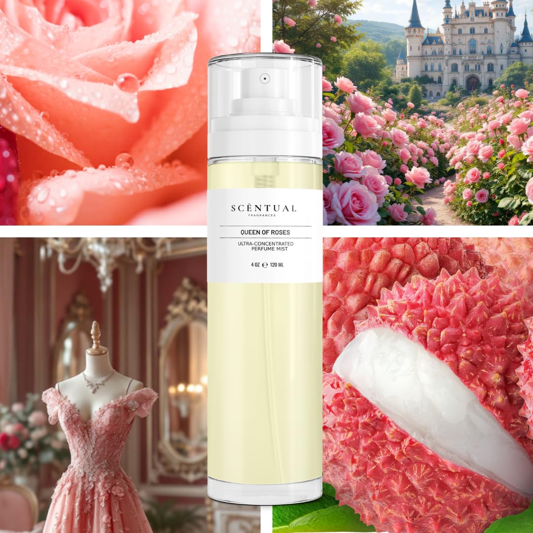 Scentual Fragrances, Luxury Perfume Oil, Ultra-Concentrated Women Roll-On Fragrance Oil, Long Lasting Rollerball Travel Mini Perfume, Vegan, Alcohol & Cruelty Free 10ml (Queen of Roses)