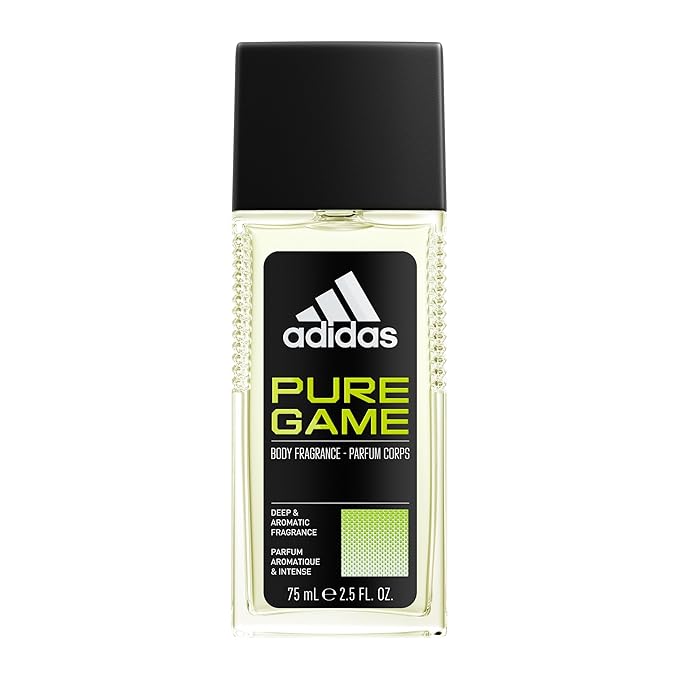 adidas Pure Game Body Fragrance 2.5 fl oz (Pack of 1), Notes of Grapefruit, Lavender, and Sandalwood, Men's fragrance, Long lasting, Sporty fragrance, Travel size