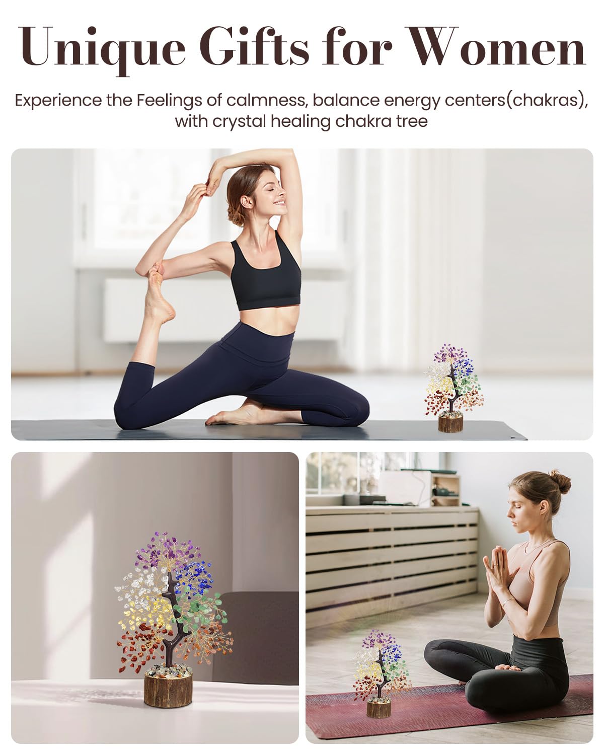 7 Chakra Crystal Tree of Life - Unique Birthday Gifts for Women, Healing Crystal Trees for Home Decor, Office Desk Decor, Positive Energy Spiritual Cleansing for Meditation Crystals and Healing Stones
