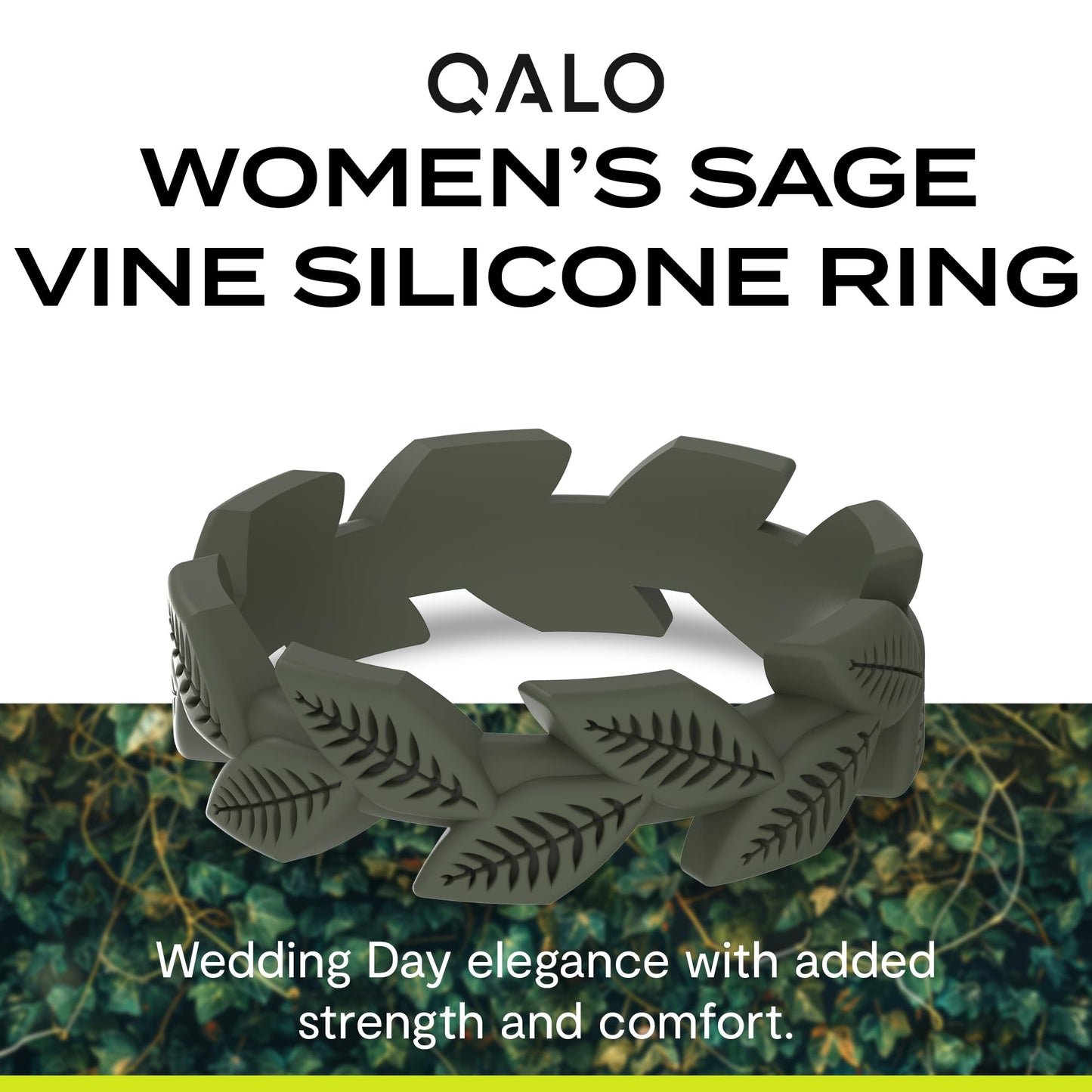 QALO Vine Silicone Ring for Women (Sage, Size 7) - Womens Wedding Bands - Durable & Breathable Engagement Silicone Rings for Her