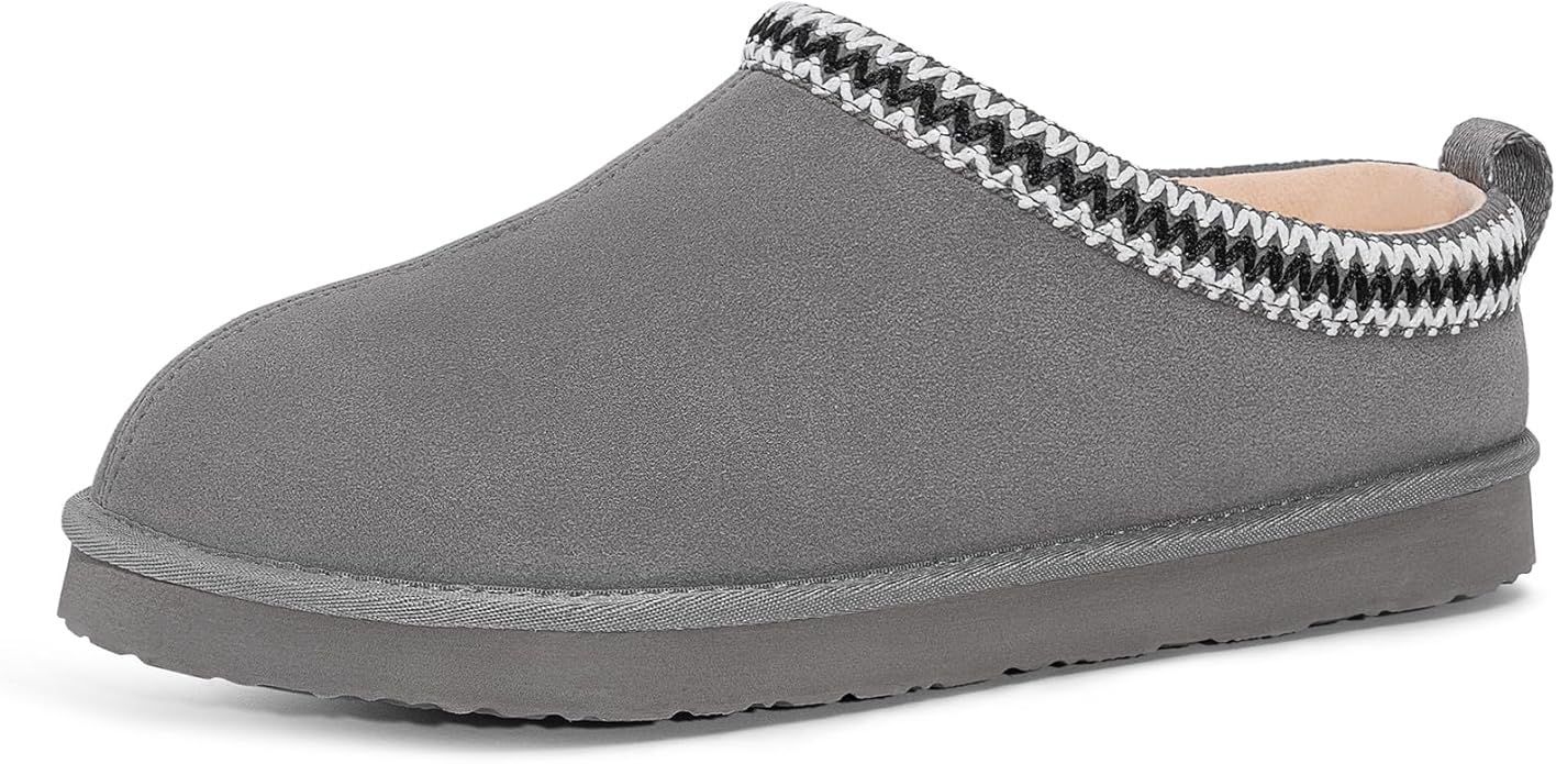 FITORY Men’s Winter Genuine Leather Slippers, Comfy Memory Foam Suede Shoes with Warm Fleece-Lined for Indoor and Outdoor ...