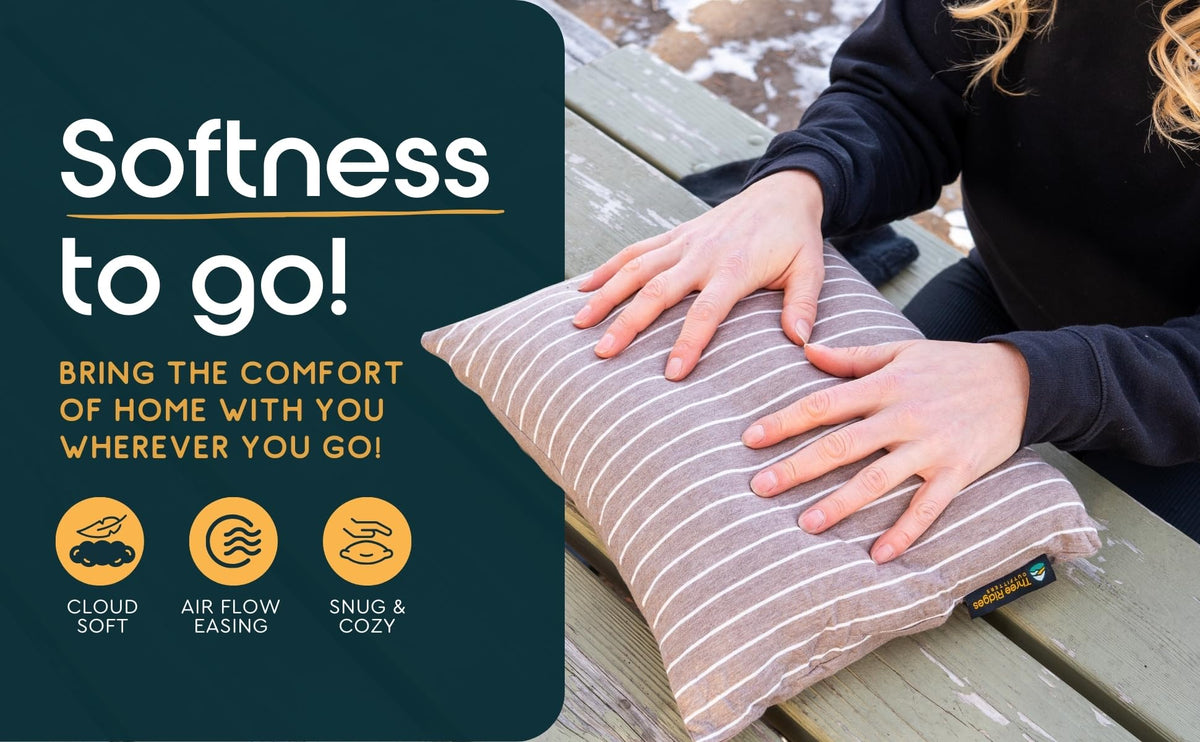 Three Ridges Outfitters Latex Foam Adventure Pillow - Compressible, Adjustable, Camping, Roadtrip, Airplane, Travel, Camping Essential