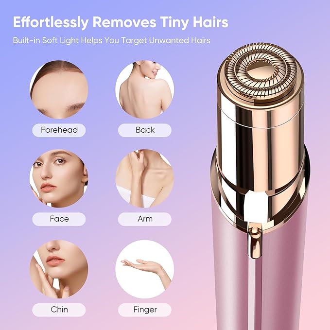 Facial Hair Removal for Women, Device, Remover Women Face, Finishing Touch Upper Lips, Chin & Cheeks, USB Rechargeable with LED LightIncluded Two Replacement Heads（Rose Gold）