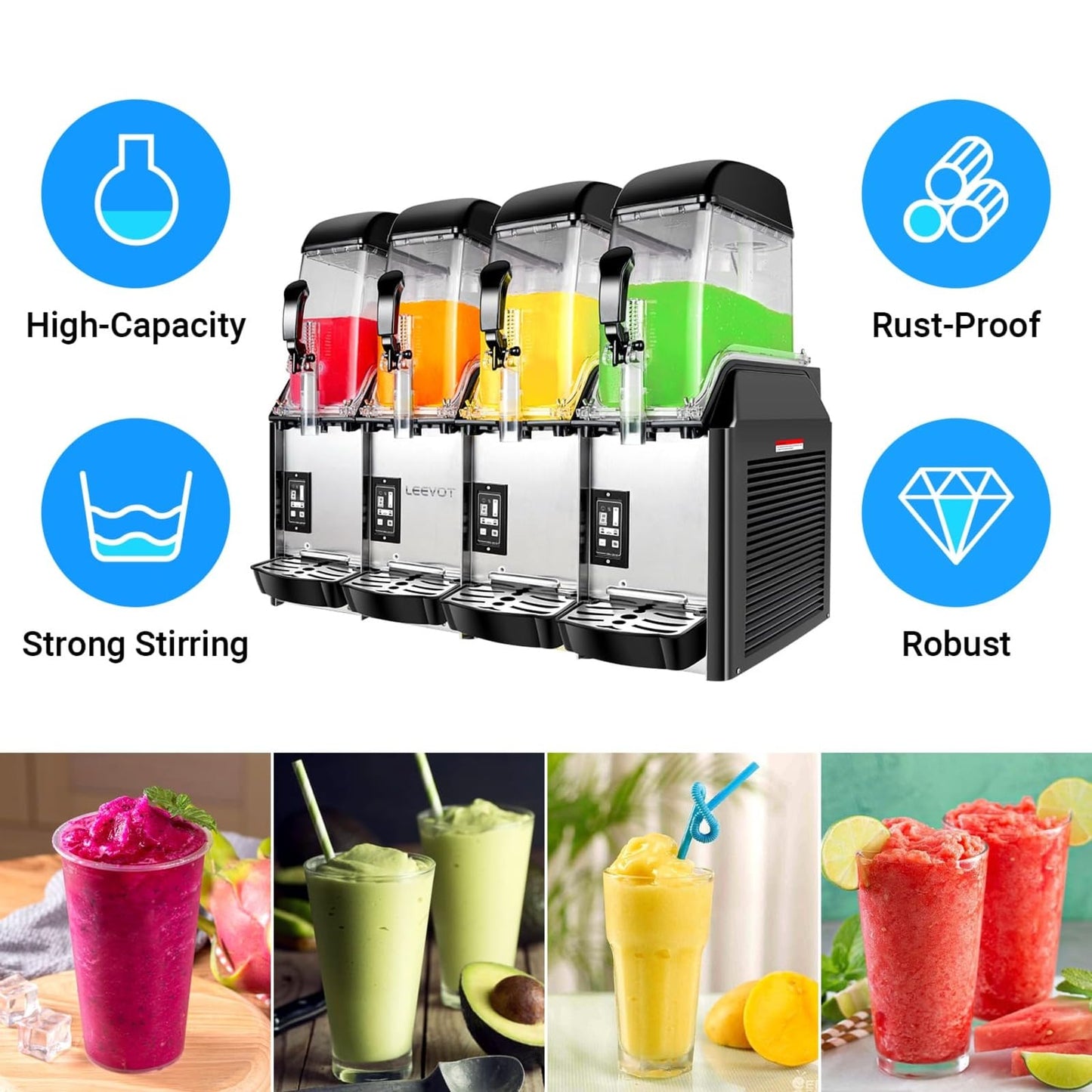EKway Commercial Slushy Machine, 4x3.2 Gallons（231 Cup）Quadruple Tank Margarita Frozen drink Maker Machine,1500W 110V Commercial Slushie Machine for Restaurant Cafe Bar Party Large Events