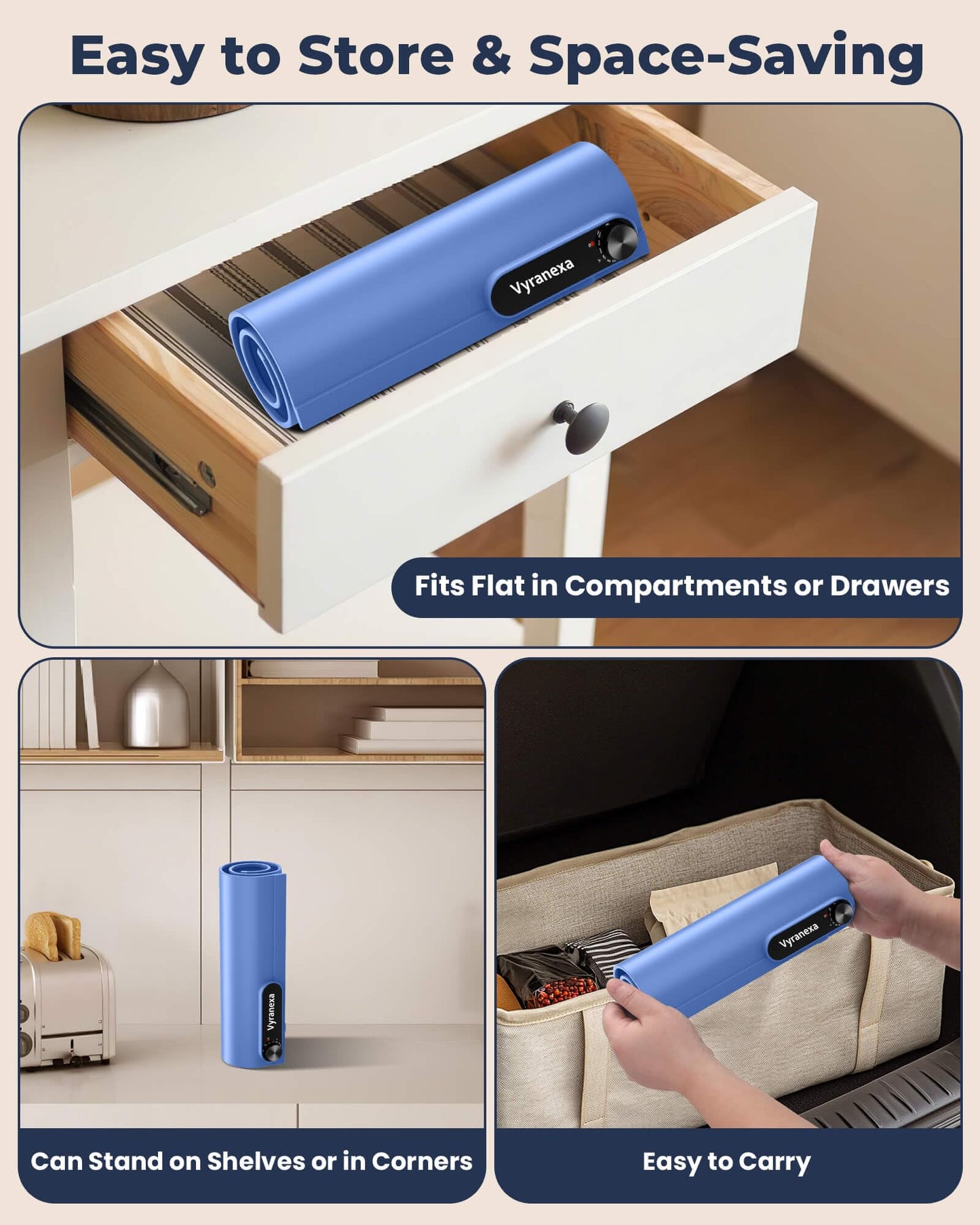 Warming Mat for Food - Space-Saving, Fits Two Baking Dishes, 7 Temp Settings, 4h Auto Shut-Off, Durable Silicone Surface, Easy to Clean, Perfect for Parties and Everyday Use (Blue, Medium)